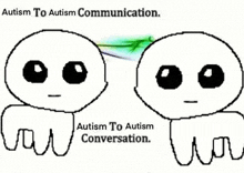 a black and white drawing of two people with the words autism to autism communication .