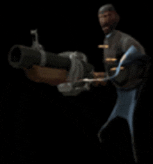 a man is holding a cannon with bullets in it
