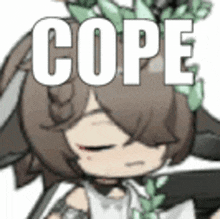 a cartoon girl with a braid and the word cope on her head .