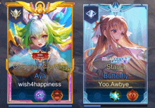 a screenshot of a video game with two characters named aya and stacia butterfly