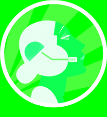 a green circle with a white silhouette of a person wearing a headset that says ccc on it