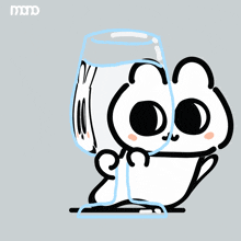 a cartoon drawing of a cat holding a glass of milk