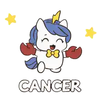 a drawing of a unicorn with the word cancer underneath
