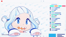 a cartoon drawing of a girl with shark teeth and the word kawaii on the bottom