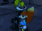 a cartoon character is holding another cartoon character in her arms .