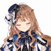 a close up of a girl with her eyes closed and a hat on her head
