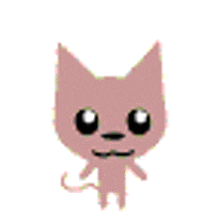 a pink cartoon cat with big eyes and a mustache is standing on a white background .