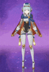 a cartoon character is standing in front of a purple background with stars .