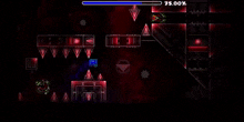 a video game is being played in a dark room with a blue bar showing the score .