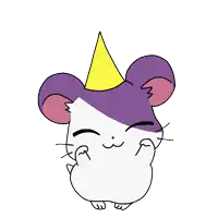 a drawing of a purple and white hamster wearing a party hat