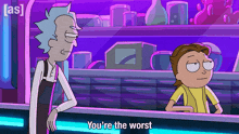 a cartoon character says you 're the worst in a purple room