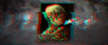 a painting of a skeleton with smoke coming out of its mouth