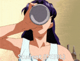a cartoon of a woman drinking from a cup with the words student ( debil ) written below her