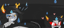 a cartoon drawing of two trolls with water drops on their faces