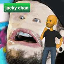 a picture of a man with a beard and the name jacky chan on the bottom