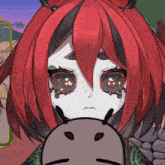a drawing of a girl with red hair and a cartoon face