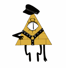 a drawing of a pyramid with a black hat on