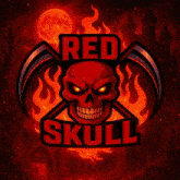 a red skull with a scythe and the word red skull