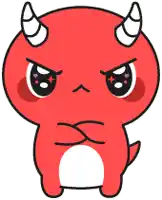 a cartoon devil with horns is looking angry .