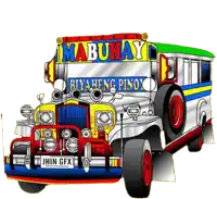 a cartoon drawing of a bus with the word mabuhay on the top