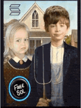 a boy and a girl in front of a house with a free sol button in the corner