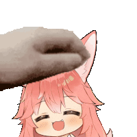 a cartoon character with pink hair and cat ears is being petted