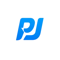 a blue logo with the letter pj on it