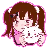 a drawing of a girl holding a white cat
