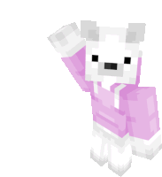a minecraft character is wearing a pink hoodie and waving
