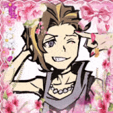 a drawing of a girl with flowers in her hair and a necklace