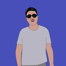 a cartoon of a man wearing sunglasses and a white shirt that says " bagsolutely "
