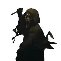 a person in a hooded jacket is holding a knife in their hand .