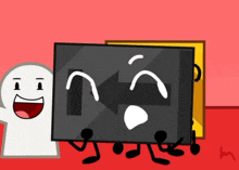 a cartoon drawing of a ghost and a black object with a face