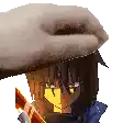 a pixel art of a person with a hat on