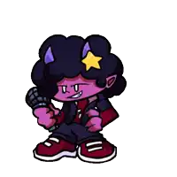 a cartoon character with purple hair and a star on his head .