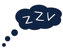 a blue thought bubble with the word zzz written on it .