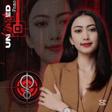 a woman stands in front of a sign that says unlimited teams