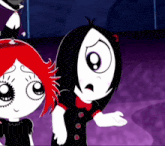 a cartoon of a girl with red hair standing next to another girl with black hair