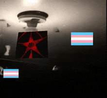 a picture of a red star with a skull on it