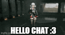 a video of a girl holding a gun with the caption hello chat : 3