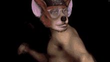 a fox with glasses and a hat on his head
