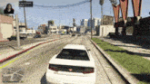 a car is driving down a street with a sign that says " is can be found " on it