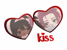 a pair of heart shaped sunglasses with a girl and a boy on them and the word kiss below them