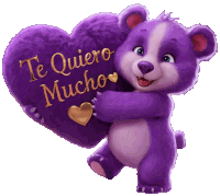 a purple teddy bear is holding a heart that says te quiero mucho