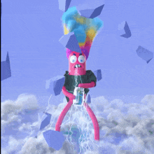 a cartoon character is holding a can of soda in his hand