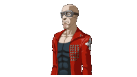 a man wearing glasses and a red jacket has a speech bubble coming out of his mouth