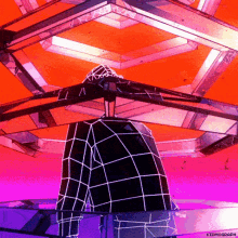 an animated image by kidmograph shows a person in a grid costume