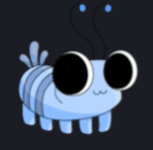 a cartoon drawing of a bug with big eyes on a dark background .