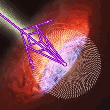 a purple object is surrounded by a circle of light