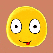 a cartoon smiley face with big eyes sticking out its tongue